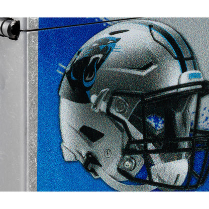 Front view of Zippo NFL Carolina Panthers Helmet Design Street Chrome Windproof Lighter close up to show the detail of the lighter.
