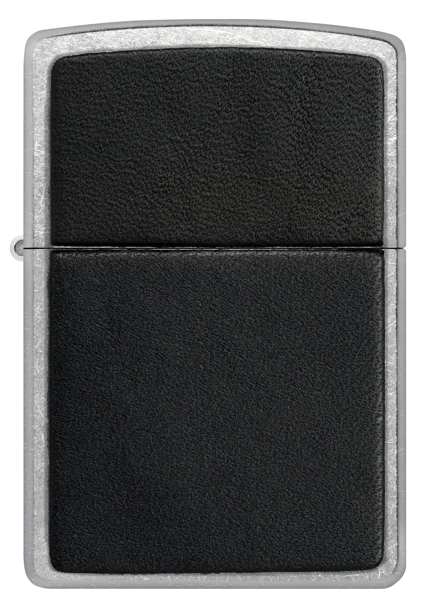 Front view of Zippo Black Leather Emblem Street Chrome Windproof Lighter.