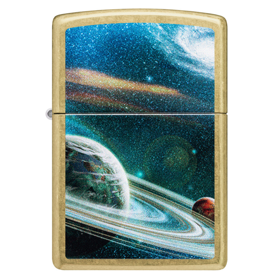 Front view of Zippo Space Rings Design Street Brass Windproof Lighter.