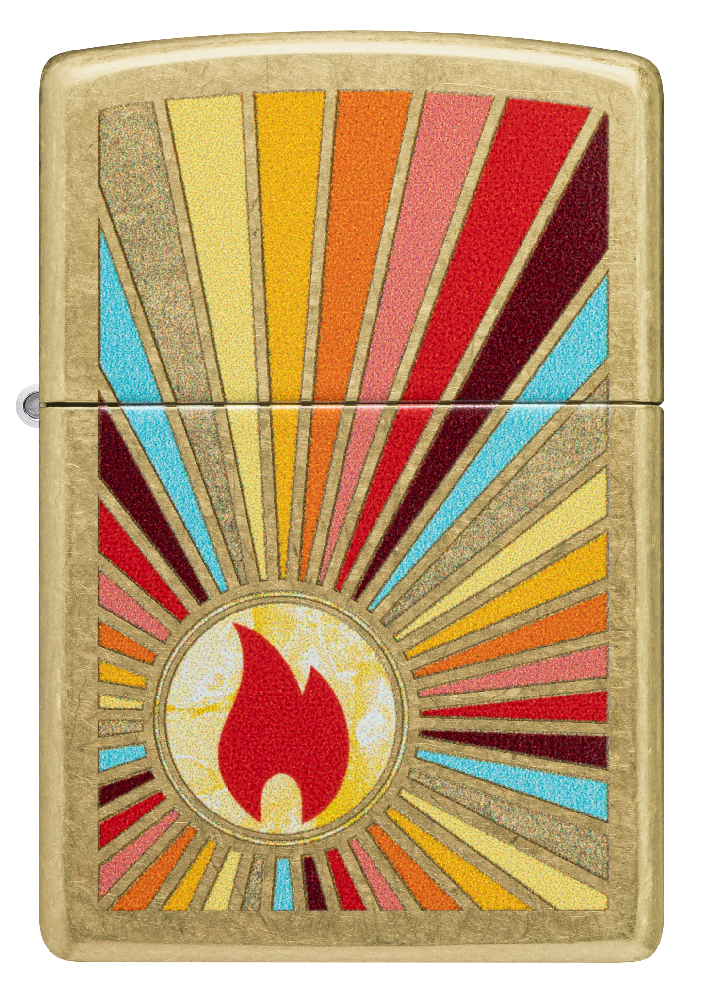 Front view of Zippo Beaming Flame Design Street Brass Windproof Lighter.
