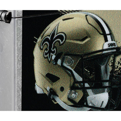 Front view of Zippo NFL New Orleans Saints Helmet Design Street Chrome Windproof Lighter close up to show the detail of the lighter.