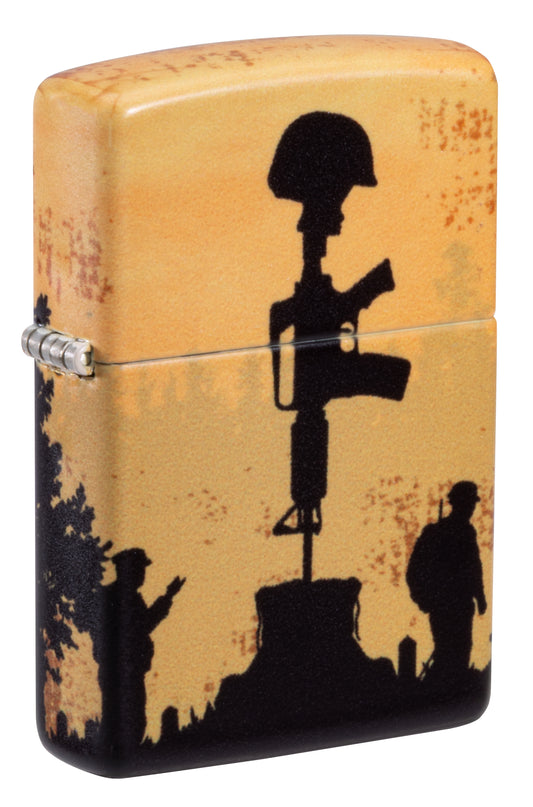 Front shot of Zippo 2025 Veterans Day Commemorative 540 Matte Windproof Lighter standing at a 3/4 angle.