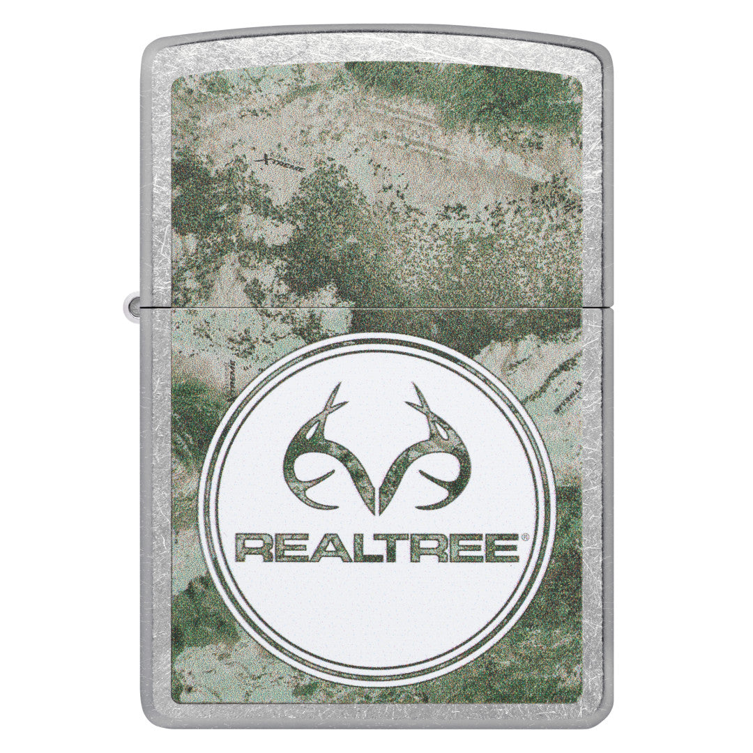 Front view of Zippo Realtree® XTREME Design Street Chrome Windproof Lighter.
