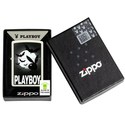 Zippo Playboy Glowing Bats Design Glow In The Dark Windproof Lighter in its packaging.