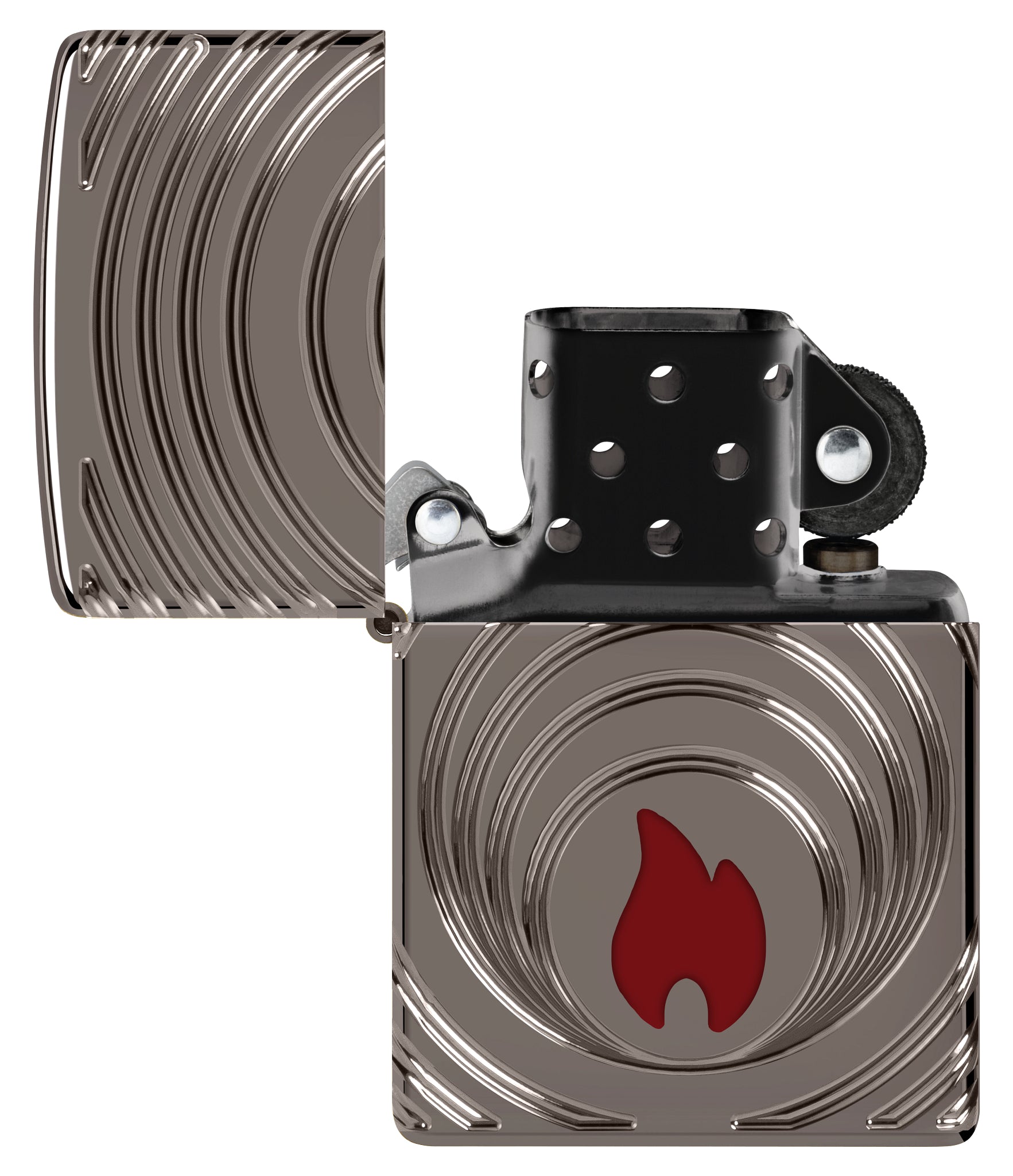 Zippo 2026 Collectible of the Year Windproof Lighter with its lid open and unlit.