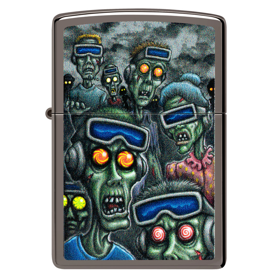 Front view of Zippo Zombie Escape Design Black Ice® Windproof Lighter.
