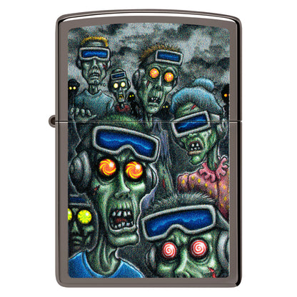 Front view of Zippo Zombie Escape Design Black Ice® Windproof Lighter.