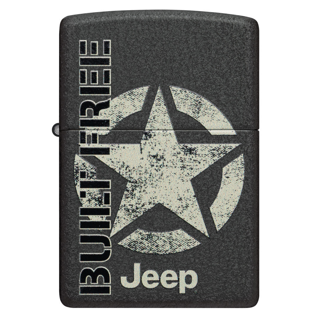 Front view of Zippo Jeep® Freedom Star Design Black Crackle Windproof Lighter.