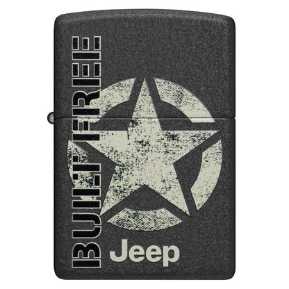 Front view of Zippo Jeep® Freedom Star Design Black Crackle Windproof Lighter.