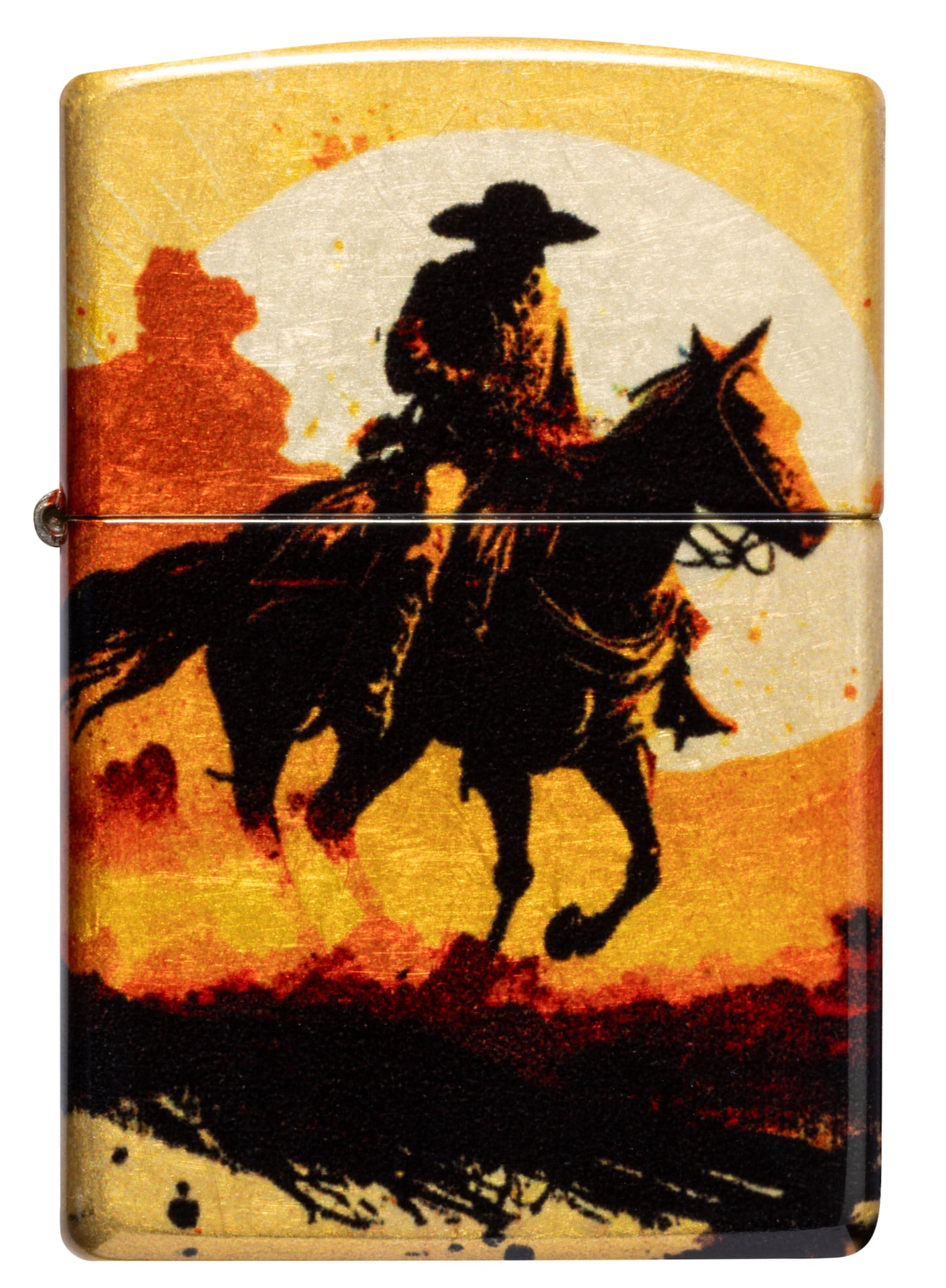 Front view of Zippo Racing Wrangler Design 540 Tumbled Brass Windproof Lighter.