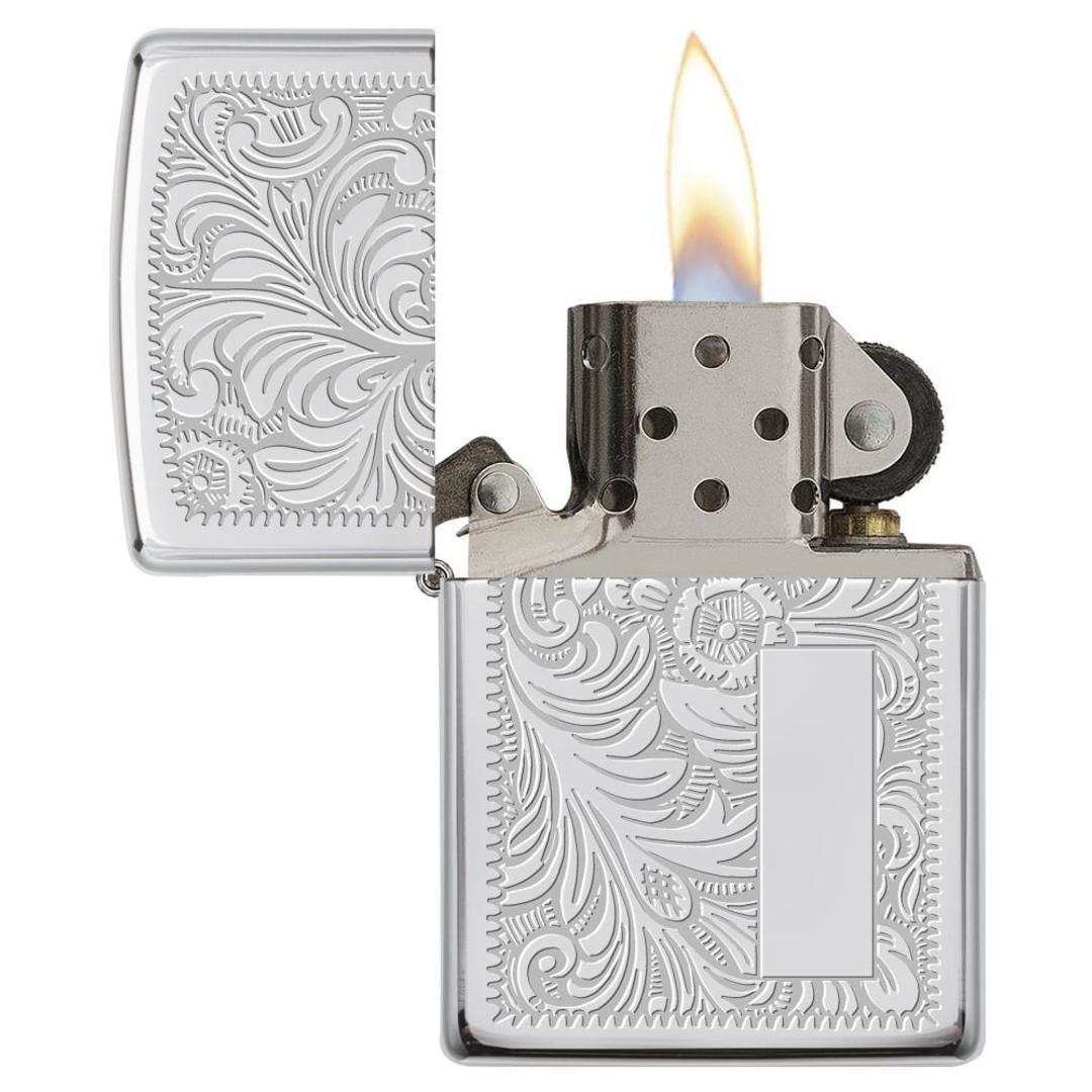 352, Venetian Design with Initial Panel, Lustre Engraving on High Polish Chrome Finish