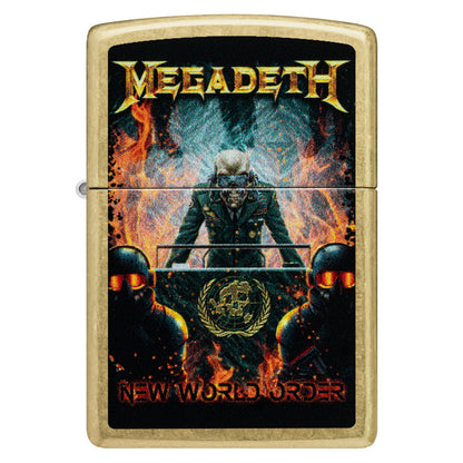 Front view of Zippo Megadeth New World Order Design Street Brass Windproof Lighter.