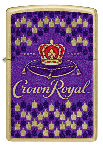 Front view of Zippo Crown Royal® Bottle Design Street Brass Windproof Lighter.