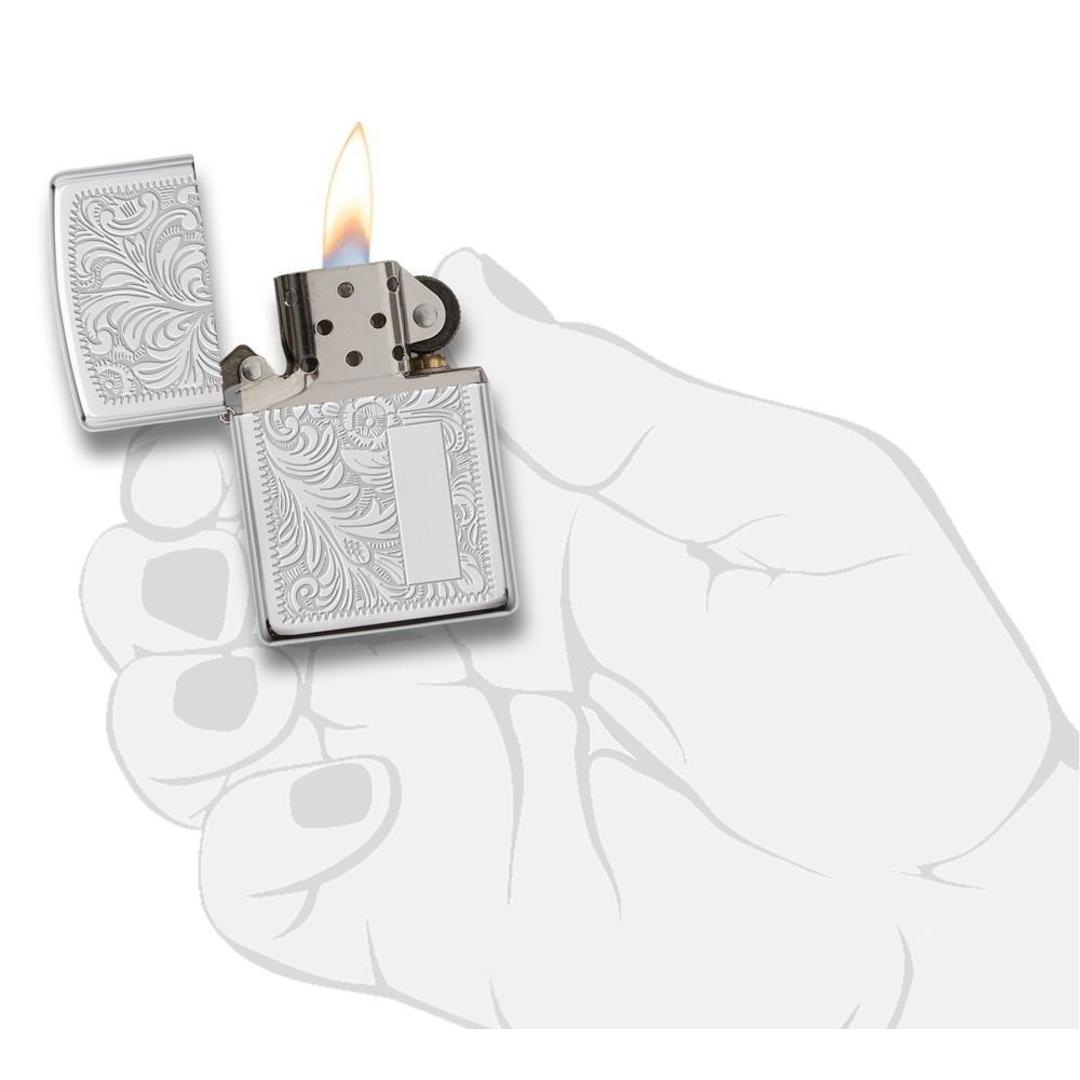 352, Venetian Design with Initial Panel, Lustre Engraving on High Polish Chrome Finish