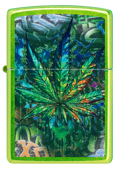 Front view of Zippo Graffiti Leaf Design Lurid Windproof Lighter.