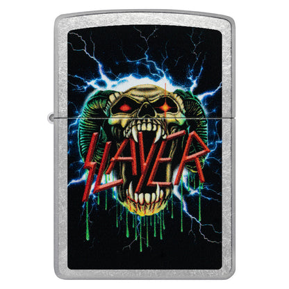 Front view of Zippo Slayer Snake Design Street Chrome Windproof Lighter.
