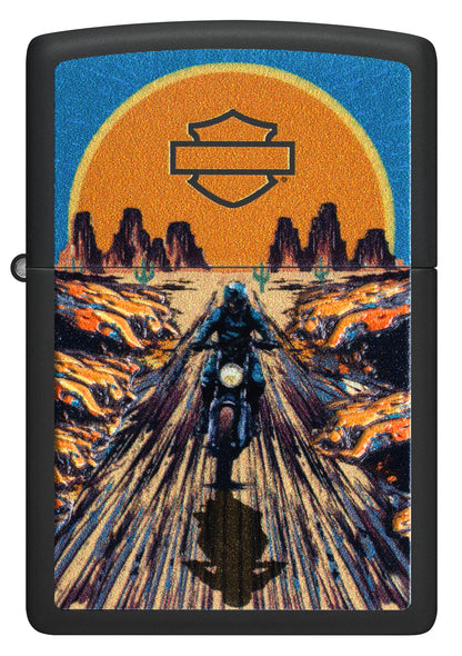 Front view of Zippo Harley-Davidson® Texture Print Design Black Matte Windproof Lighter.