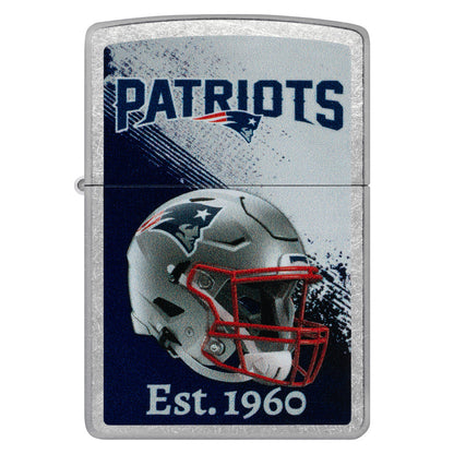 Front view of Zippo NFL New England Patriots Helmet Design Street Chrome Windproof Lighter.