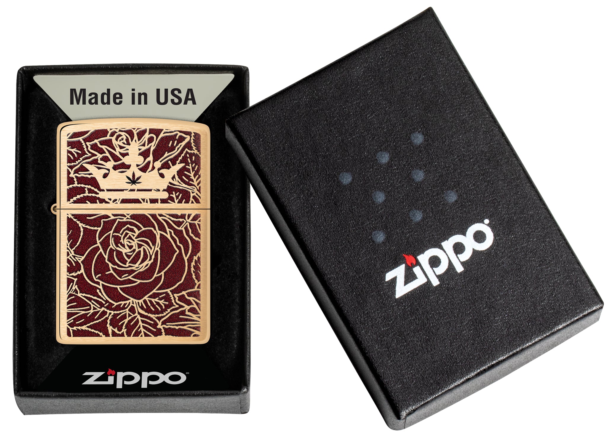 Zippo Queen of Bud Passionate Rose and Crown Design Brushed Brass