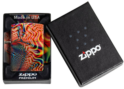 Zippo Fusion Waves Design 540 Tumbled Brass Windproof Lighter in its packaging.
