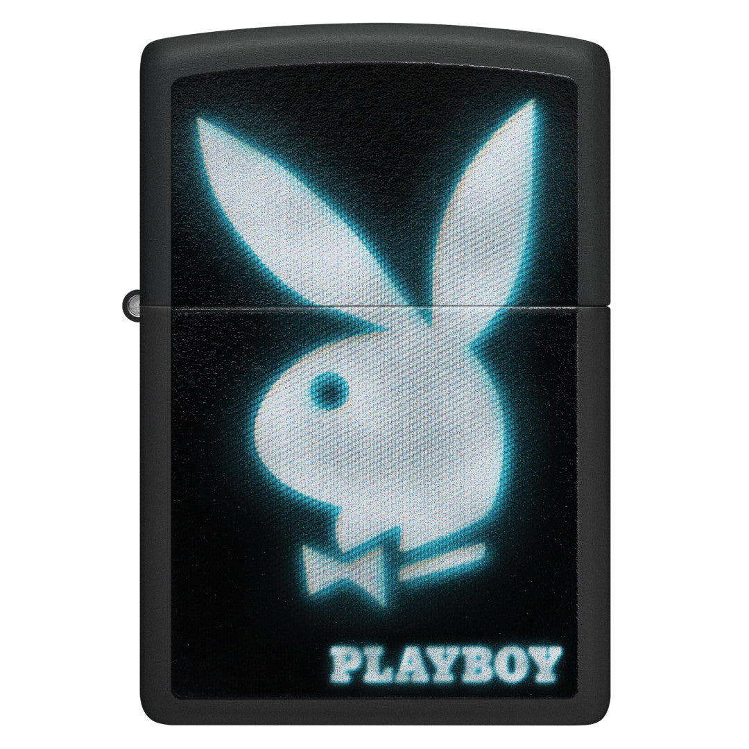 Front view of Zippo Playboy Blur Design Black Matte Windproof Lighter.