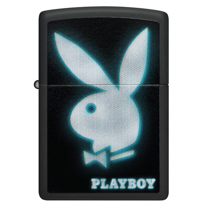 Front view of Zippo Playboy Blur Design Black Matte Windproof Lighter.