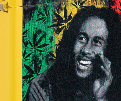 Front view of Zippo Bob Marley Sunshine Design Classic Sunflower Windproof Lighter close up to show the detail of the lighter.