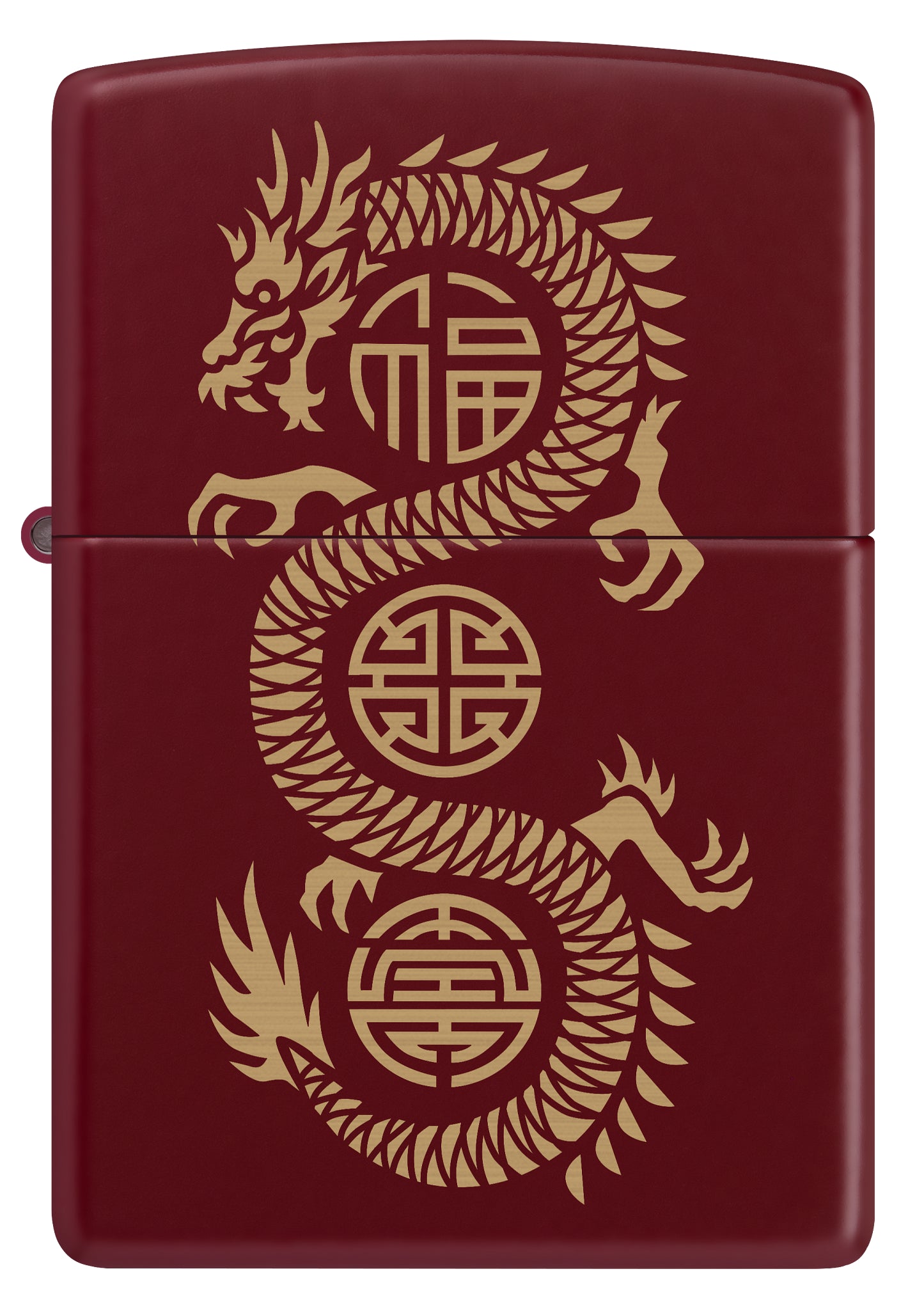 Front view of Zippo Lucky Dragon Design Merlot Windproof Lighter.