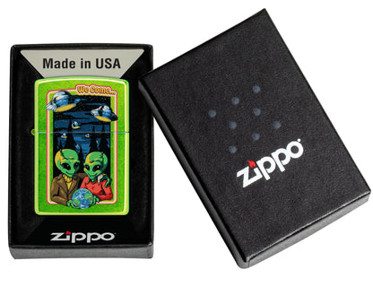Zippo Take Me To Your Feeder Design Classic Lurid Windproof Lighter in its packaging.