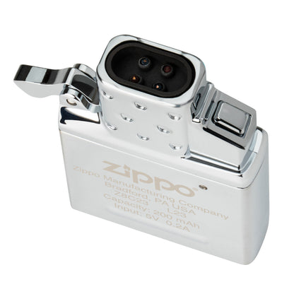 Top view of Zippo Double Arc Rechargeable Lighter Insert
 standing at a 3/4 angle.