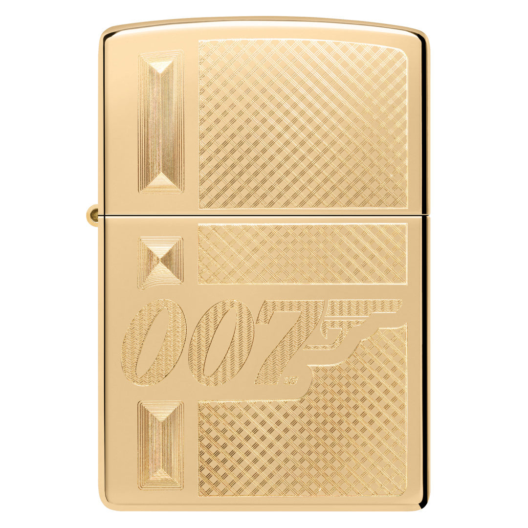 Front view of Zippo James Bond 007™ Gingham Design High Polish Brass Windproof Lighter.