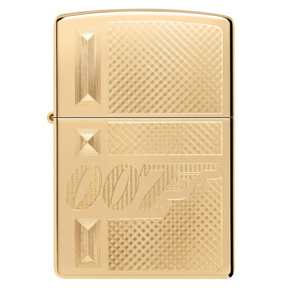 Front view of Zippo James Bond 007™ Gingham Design High Polish Brass Windproof Lighter.