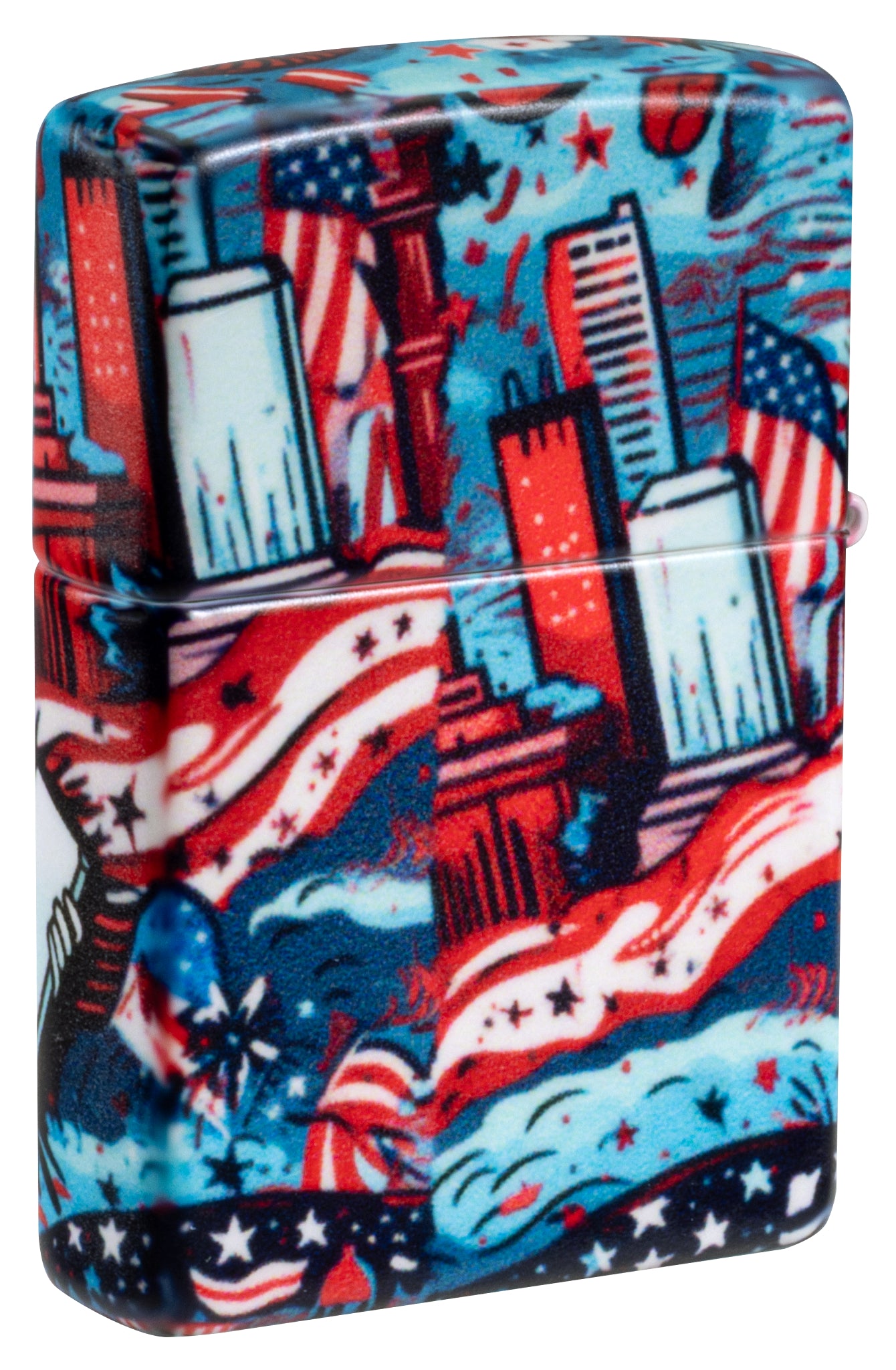Back view of Zippo Lady Liberty Design 540 Matte Windproof Lighter standing at a 3/4 angle.