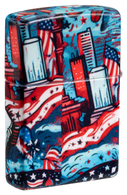 Back view of Zippo Lady Liberty Design 540 Matte Windproof Lighter standing at a 3/4 angle.