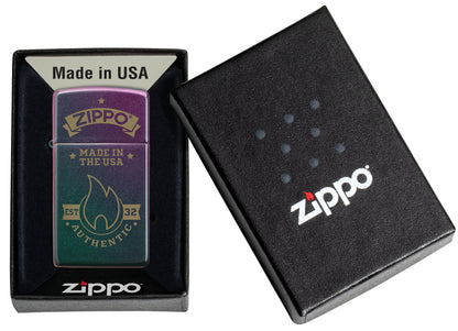 Zippo Authentic Zippo Design Slim Iridescent Windproof Lighter in its packaging.