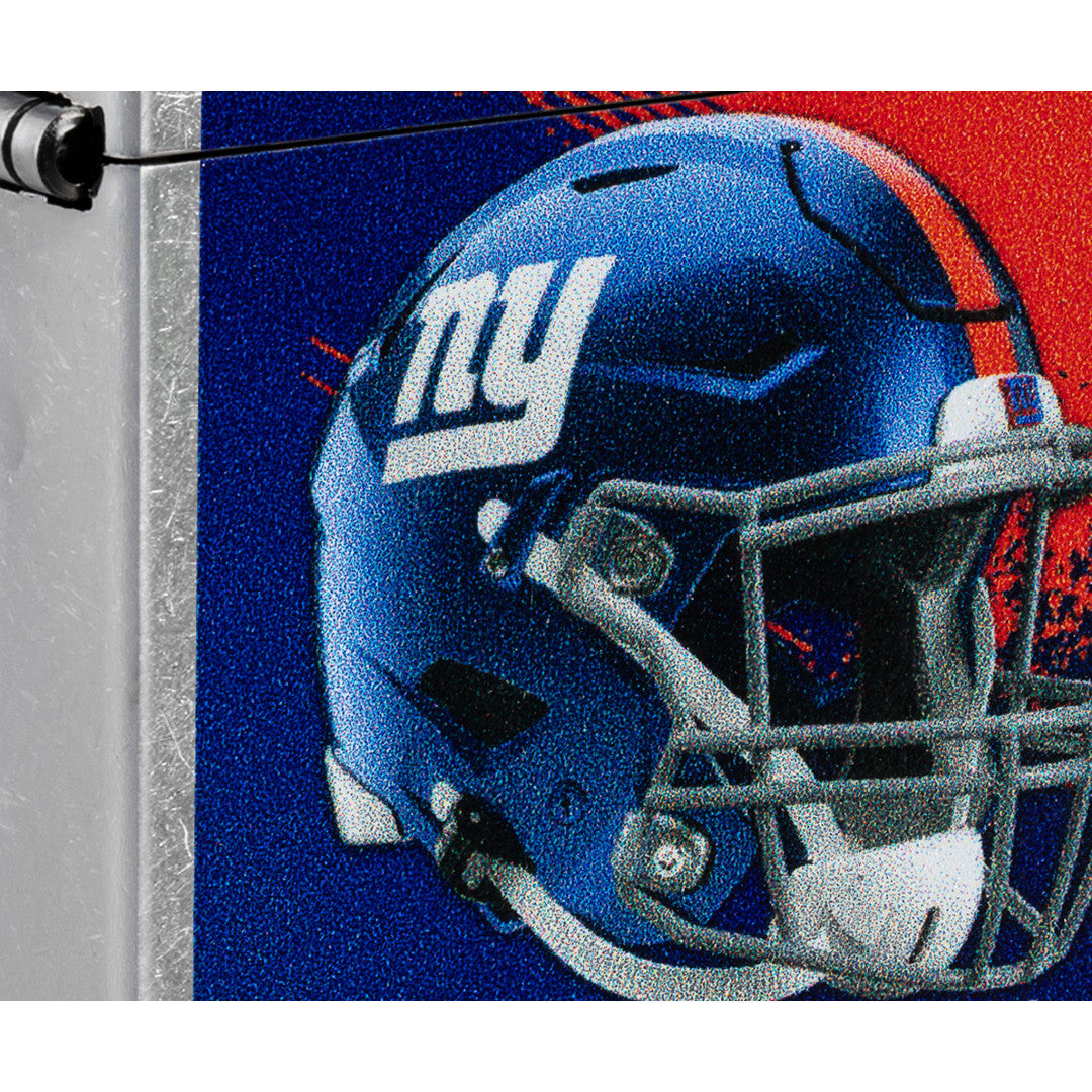 Front view of Zippo NFL New York Giants Helmet Design Street Chrome Windproof Lighter close up to show the detail of the lighter.