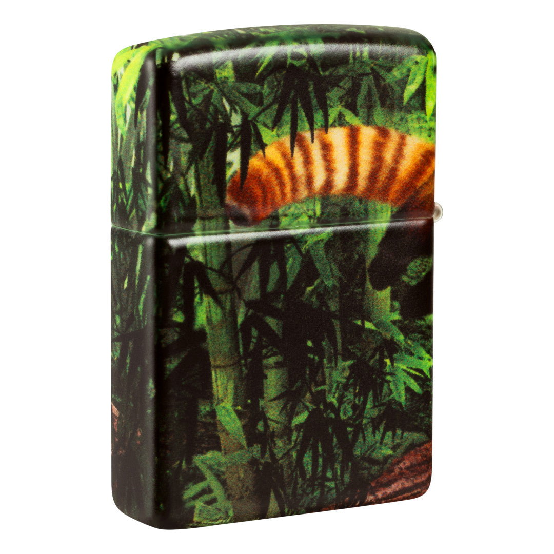 Back view of Zippo Panda Party Design 540 matte Windproof Lighter standing at a 3/4 angle.