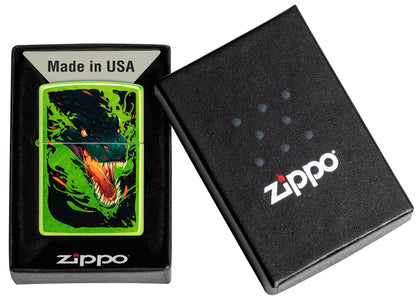 Zippo Screaming Dragon Design Lurid Windproof Lighter in its packaging.