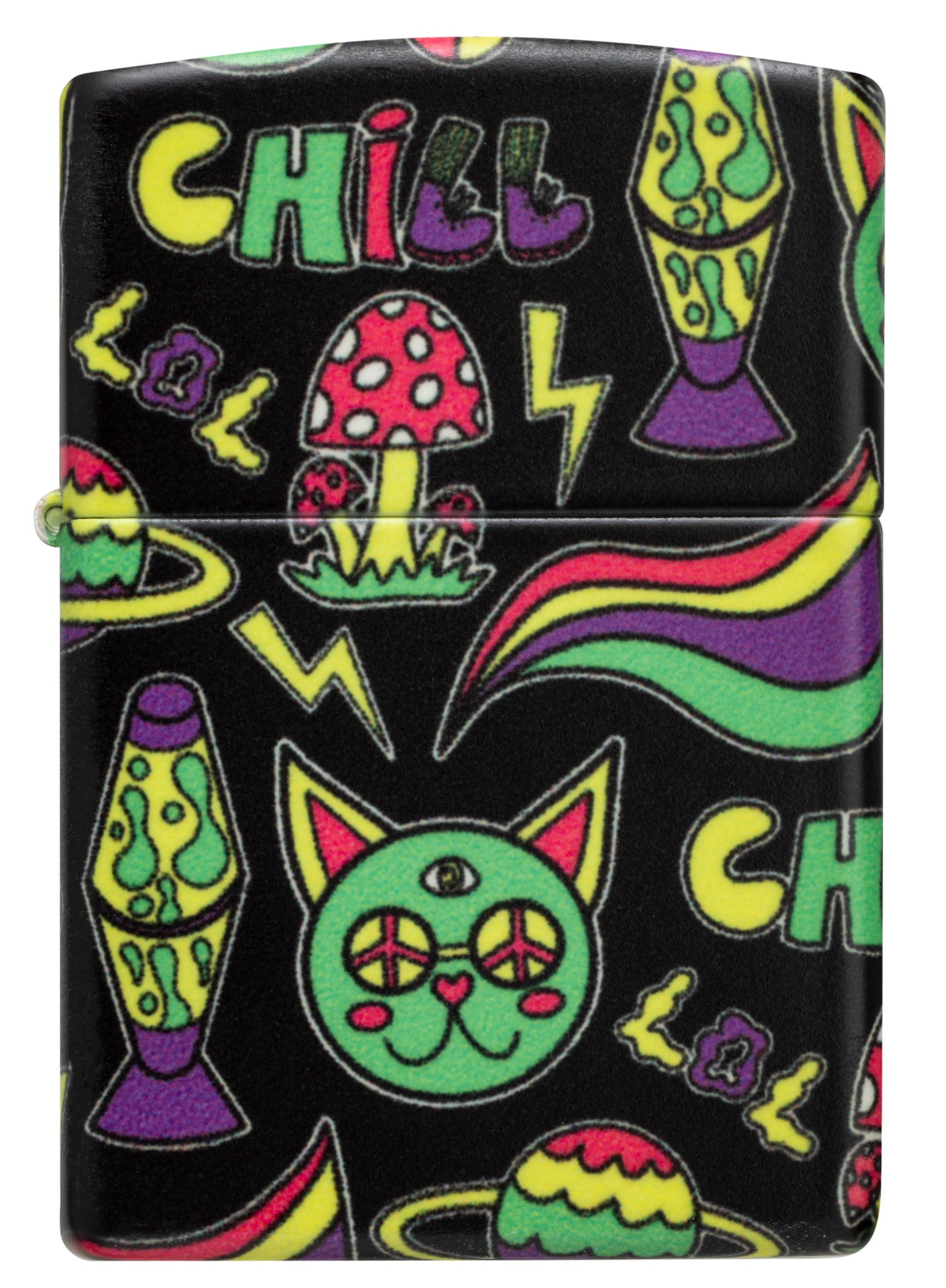 Front view of Zippo Glowing Chill Design Glow-in-the-Dark Green Windproof Lighter.