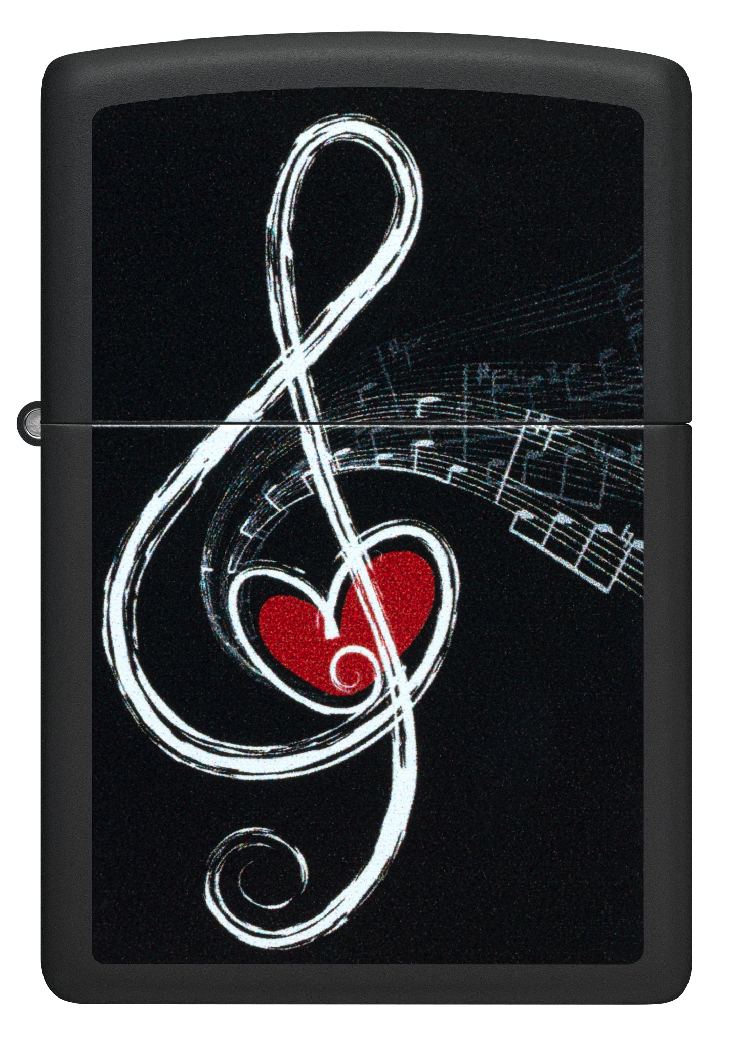 Front view of Zippo Love Clef Design Black Matte Windproof Lighter.