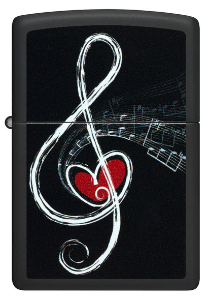 Front view of Zippo Love Clef Design Black Matte Windproof Lighter.
