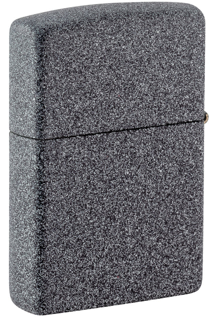 Back view of Zippo Cheese Rex Design Iron Stone Windproof Lighterstanding at a 3/4 angle.