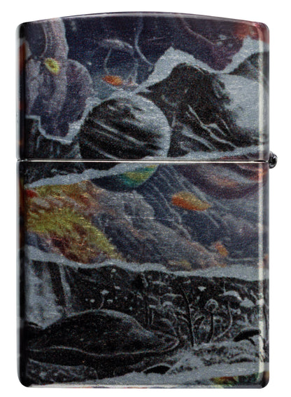 Back view of Zippo Fusion Galaxy Design 540 Tumbled Chrome Windproof Lighter.