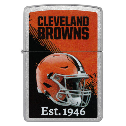 Front view of Zippo NFL Cleveland Browns Helmet Design Street Chrome Windproof Lighter.