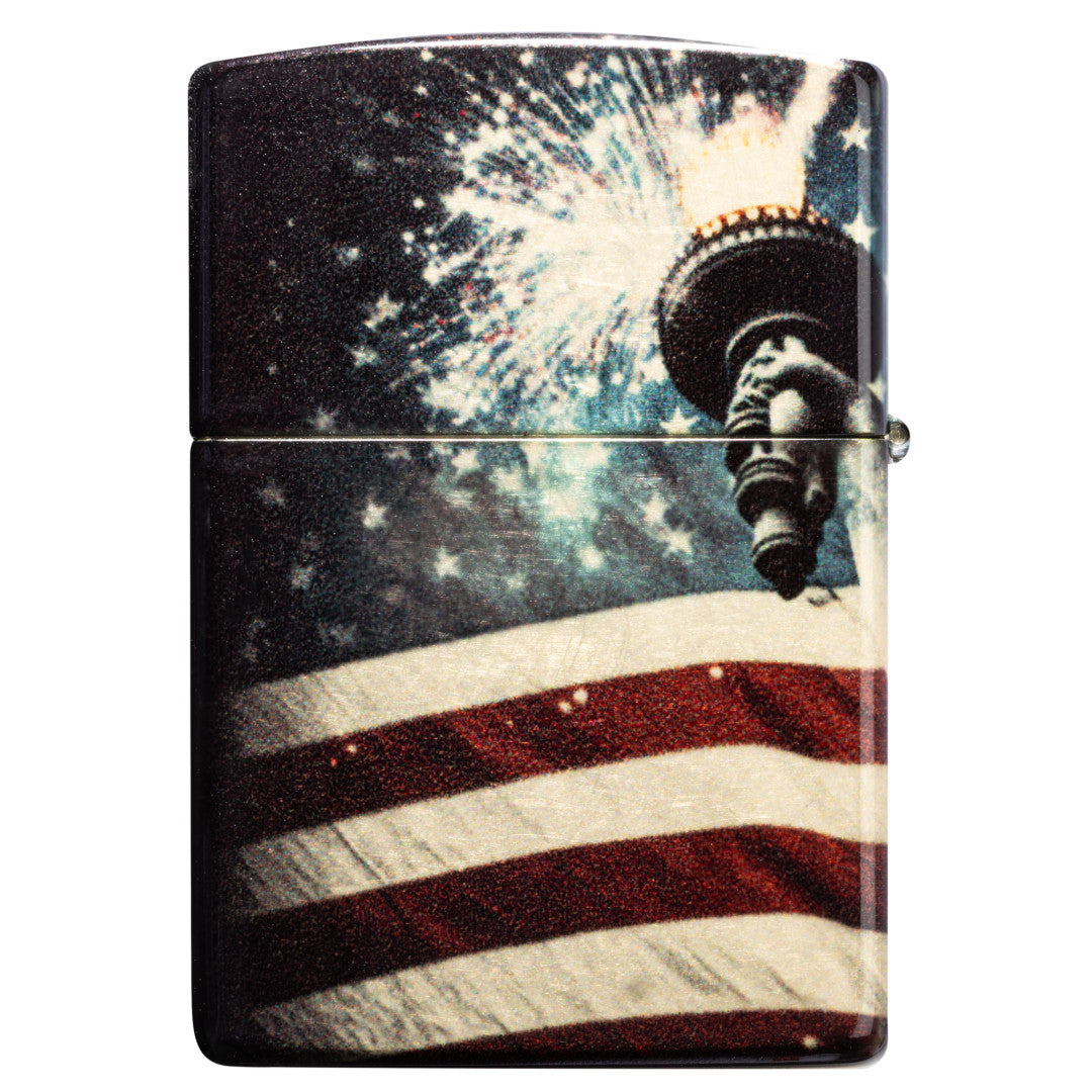 Back view of Zippo Spark of Liberty Design 540 Tumbled Brass Windproof Lighter.