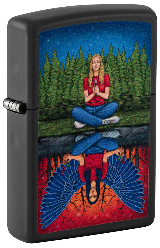 Front shot of Zippo Dual State Design Black Matte Windproof Lighter standing at a 3/4 angle.