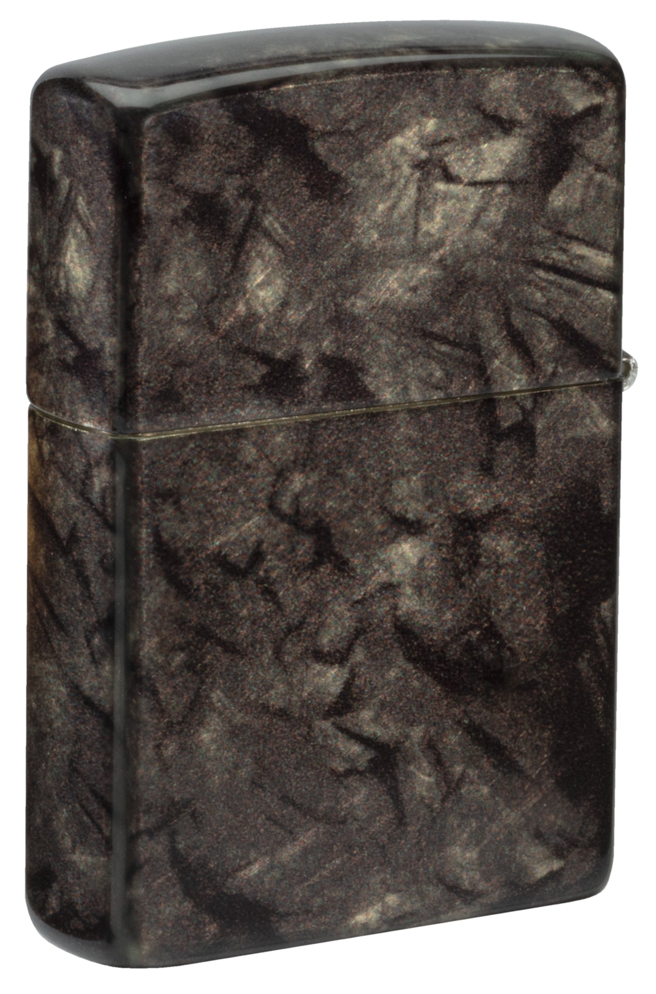 Back view of Zippo Gleaming Tree of Life Design 540 Tumbled Brass Windproof Lighter standing at a 3/4 angle.