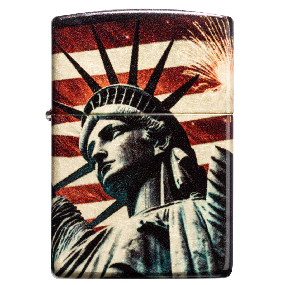 Front view of Zippo Spark of Liberty Design 540 Tumbled Brass Windproof Lighter.