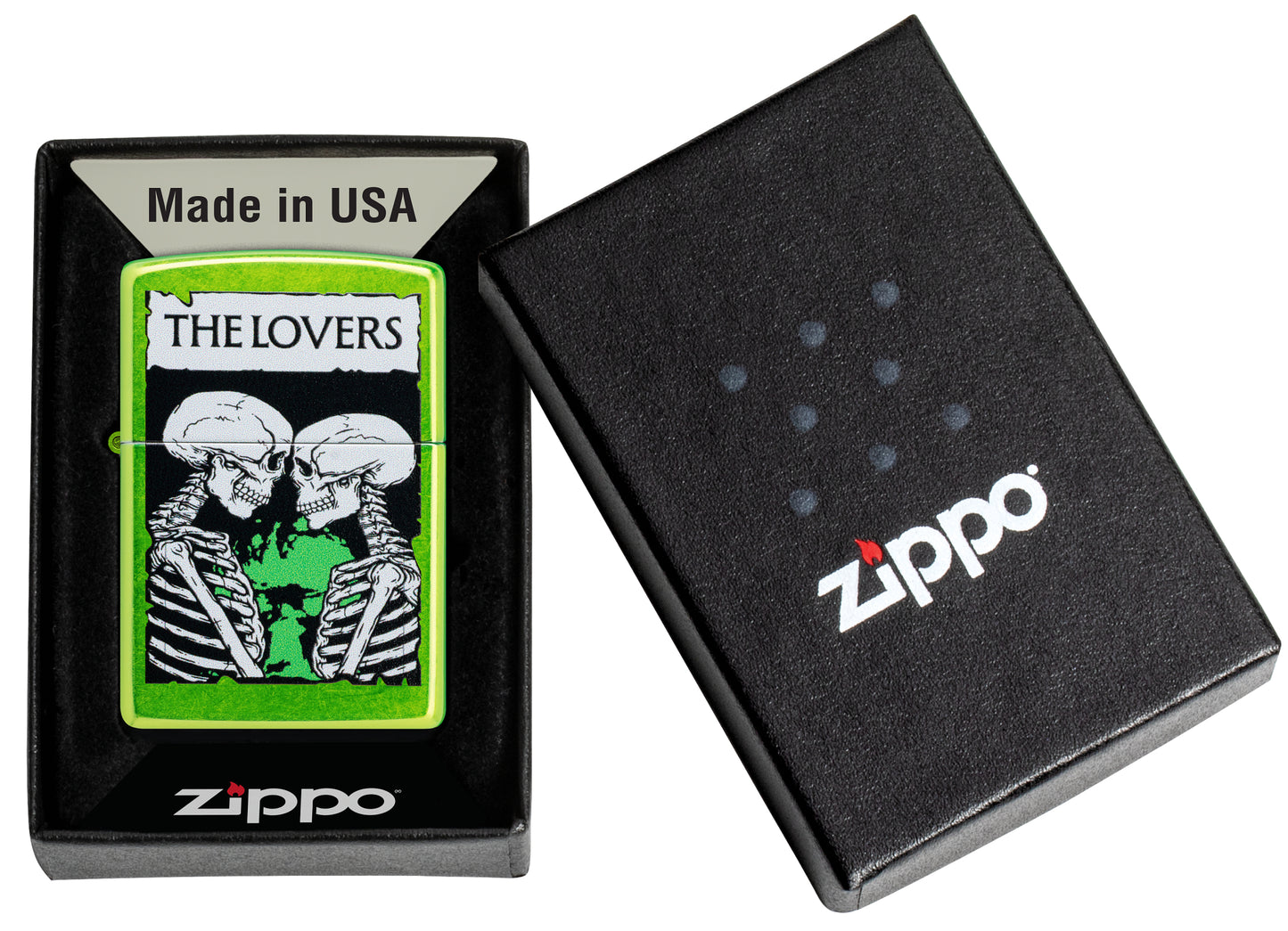 Zippo The Lovers Design Lurid Windproof Lighter in its packaging.
