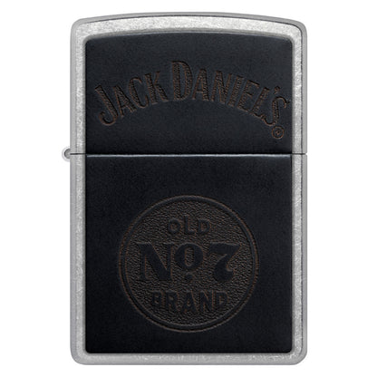 Front view of Zippo Jack Daniel's Old No. 7 Leather Emblem Street Chrome Windproof Lighter.